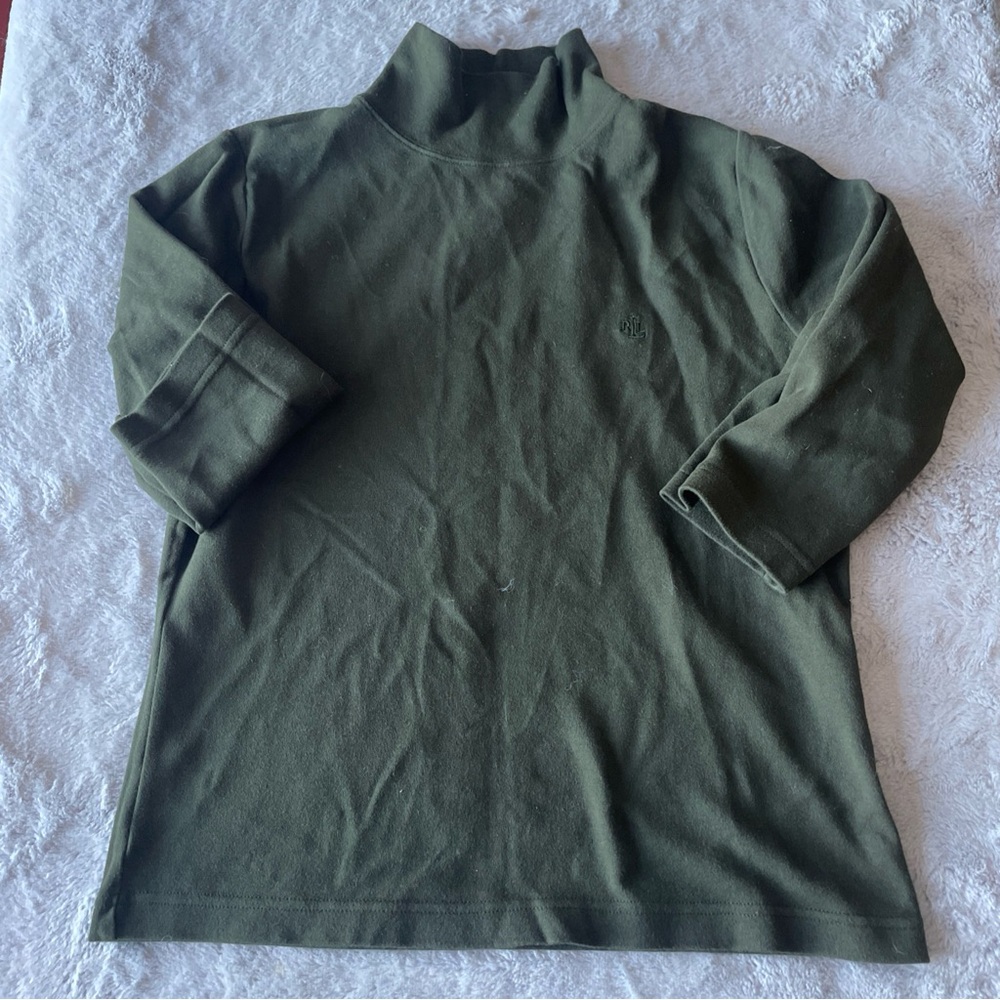 Lauren Ralph Lauren Olive Green Long Sleeve 3/4 sleeve Turtleneck Top size med
